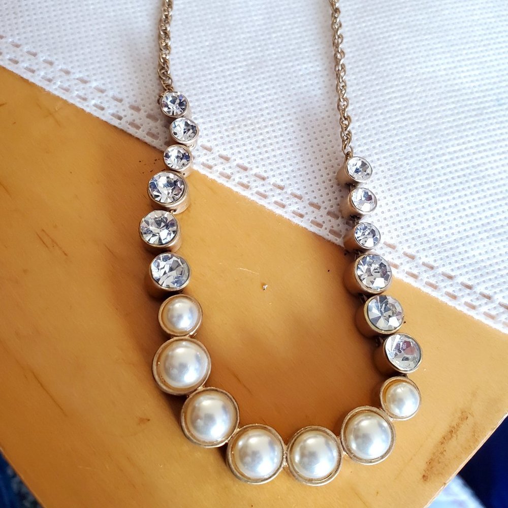 34" Gold Tone Long Rhinestone Pendant Necklace